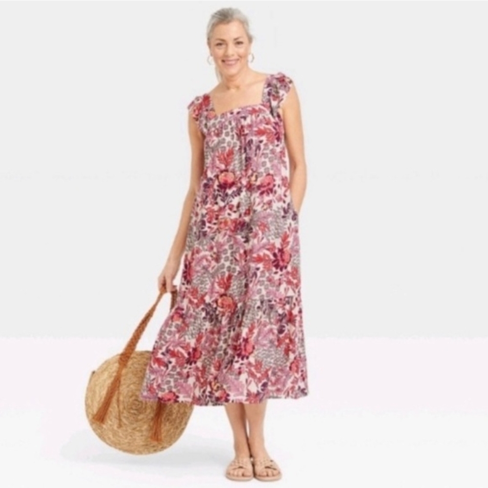 Knox Rose Pink and Red Floral Midi Dress